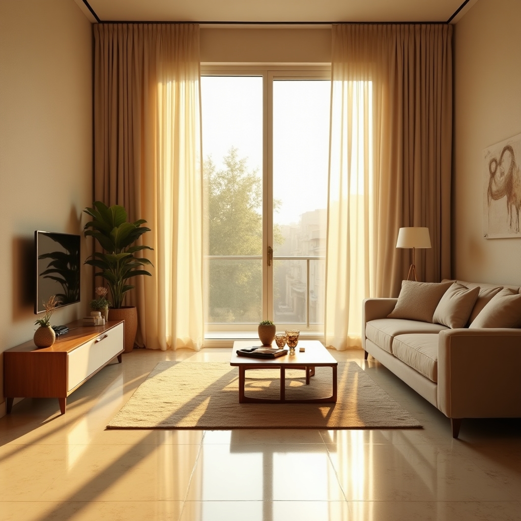 Bright, freshly cleaned apartment interior with warm natural light